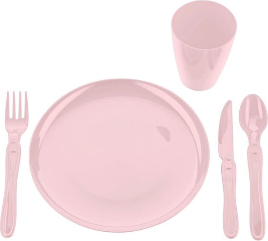 Praktyczna 21-delige Picknickset inclusief Borden, Kopjes en Bestek Roze - Alles wat je nodig hebt - In handige meeneemdoos