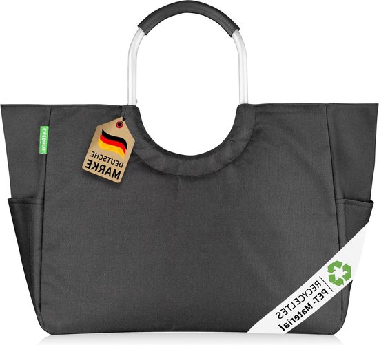 Premium boodschappentas van gerecyclede PET-flessen - duurzame boodschappenmand met versterkte bodem - zwart bottle bag van Parade.