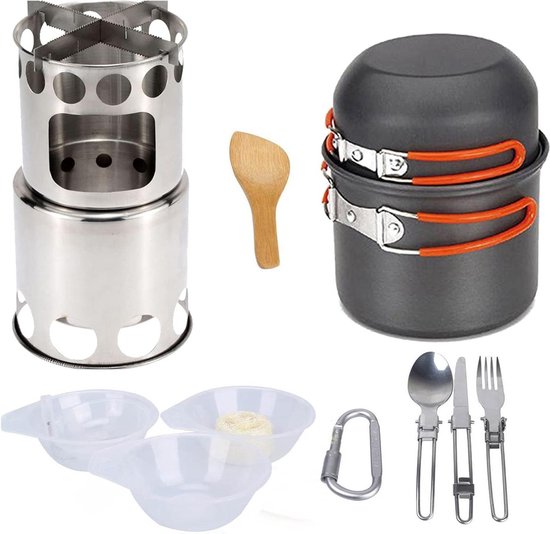 Premium Camping Cookware Mess Set with Portable Cooker Aluminium Non-Stick Pots Foldable Kitchen Utensils Complete Outdoor Cooking Set For Camping Hiking Backpack