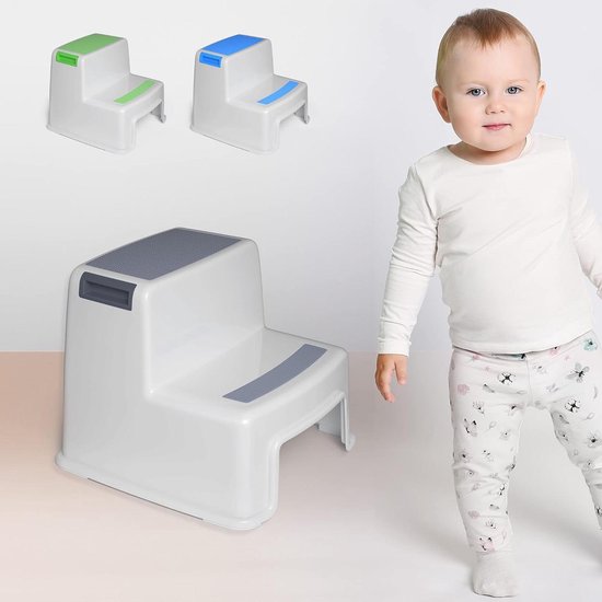 Premium opstapkruk - zeer stabiel - tot 100 kg - 2 treden - anti-slip coating - 26 cm hoog - kinderkruk kinderopstapje - tevredenheidsgarantie (3 jaar) - grijs van $