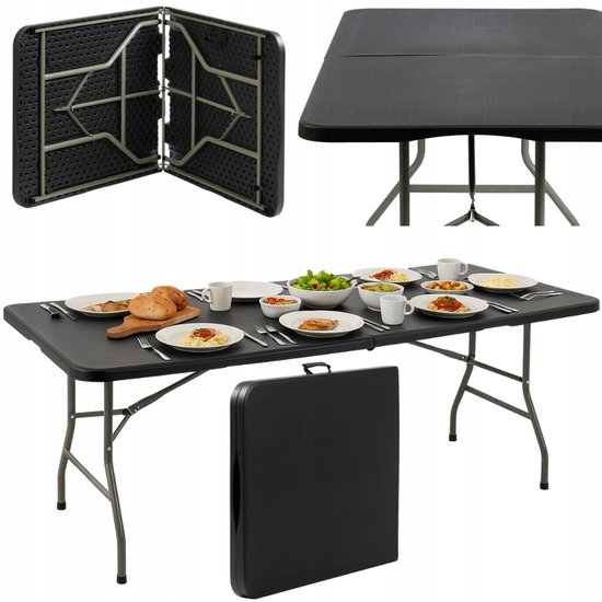 Premium Tuin Tafel - Opvouwbaar - 180x74 cm - Zwart - Kunststof