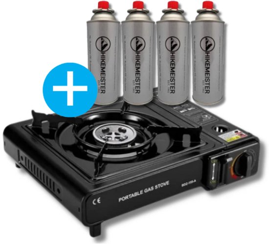 PrepPack Camping gasstel met 4 gasflessen - 1-pits - 2200 Watt - compact