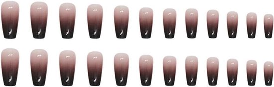 Press on nails set van 24 amandelvormige korte Franse nagels om op te plakken, 3D, violet, zwart, kleurverloop, kunstnagels, zachte gel, korte nageltips