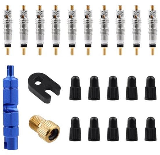 Presta Ventielkern Reparatieset voor Tubeless Race- en MTB-banden - Inclusief Ventielkernen, Doppen, Schroeven en Gereedschap