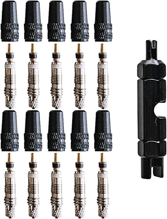Presta Ventielkernen Set - Ventiel Reparatie Kit - Fietsbanden Onderhouden - Met Kernverwijderaar - 10 Stuks - Metaal