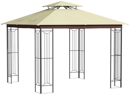 Prieel - Tuinprieel - Tuin Paviljoen - Luxe Garden Paviljoen 3x3m - Beige - 297x297x265 cm - Met Dubbele Ventilatiedak & Zonnedoek van Merkloos