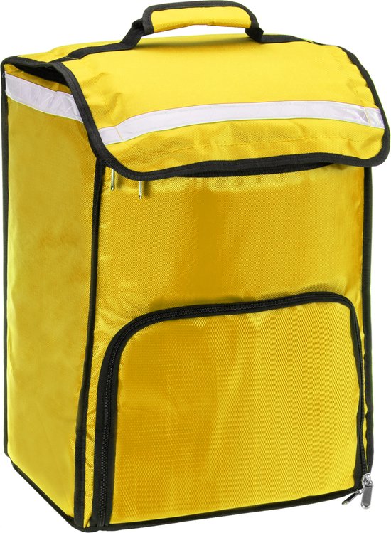 PrimeMatik - Gele draagbare koelkast 40 liter 34x47x25cm, isothermische tas rugzak voor picknick, camping, strand, voedselbezorging per motor of fiets van PrimeMatik