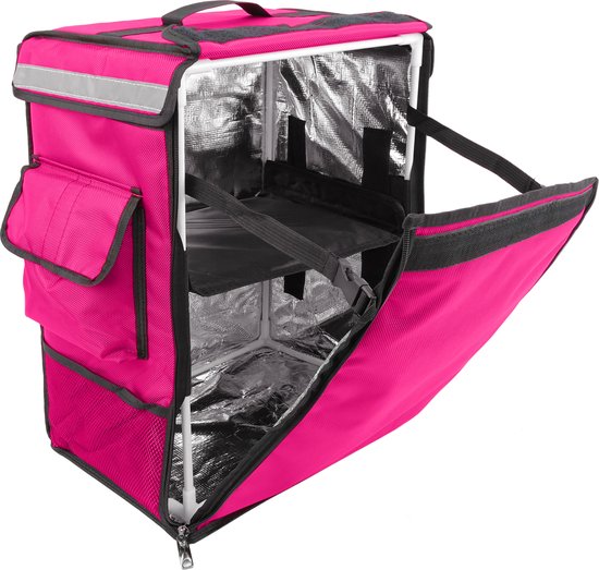 PrimeMatik - Roze draagbare koelkast 42 liter 35x49x25cm, isothermische tas rugzak voor picknick, camping, strand, voedselbezorging per motor of fiets van PrimeMatik