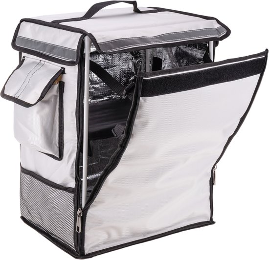 PrimeMatik - Witte draagbare koelkast 42 liter 35x49x25cm, isothermische tas rugzak voor picknick, camping, strand, voedselbezorging per motor of fiets van PrimeMatik