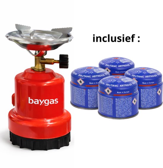Pro Line Camping Kookstel – Gas – 0,8 kW – inclusief 4 Gaspatronen – Metaal – Rood van Merkloos
