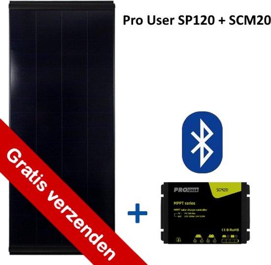 Pro User SP120 zonnepaneel incl. SCM20 laadregelaar(BT versie) van Pro