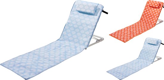 Probeach - strandmat met rugsteun - in handige draagtas - blauw - strandstoel - 147 x 45 cm -