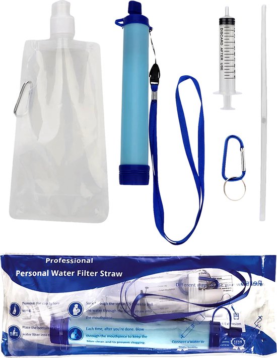 Professional Personal Water Filter Straw - Complete Set - Veilig en Zuiver Drinkwater - Waterfilter - Outdoor van Nordrie