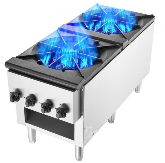 Professioneel gasfornuis - Horeca 2-pits met onderkast - RVS - Vermogen 52 kW - Geschikt voor propaan of aardgas - Afmetingen 460 x 1170 x 610 mm