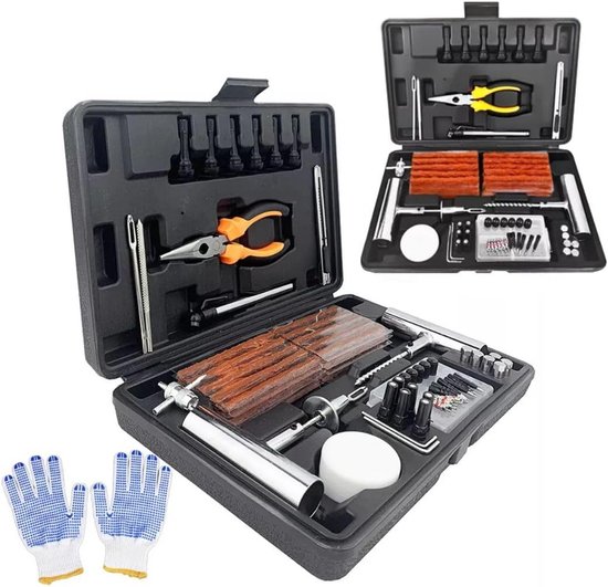 Professionele Banden Reparatie Set 117 Delen - Lekdicht Voor Auto, Motorfiets & Fiets van Merkloos
