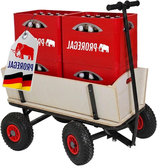 Professionele bolderkar - Houten handwagen - Vrije tijd transport - Afneembare zijwanden - 97 x 90 x 60 cm - Zwart