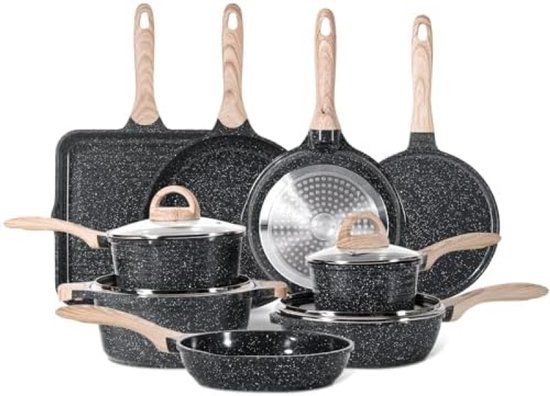 PromoHome 28-delig Pannenset - Granieten Antiaanbaklaag - Ruimtebesparend Design