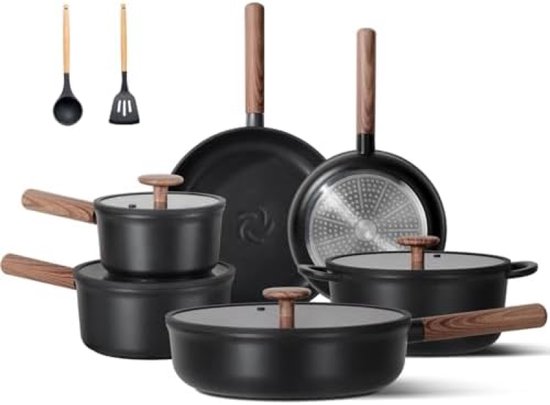 PromoHome Keramische Pannenset 17-delig - Anti-aanbak & Afneembare Handvatten