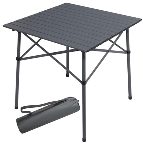 PromoHome Opvouwbare campingtafel aluminium vierkant 70x70 cm - Draagbare tuintafel met roll-up blad en draagtas voor 4 personen - Geschikt voor picknick, BBQ en kamperen "Zilver"
