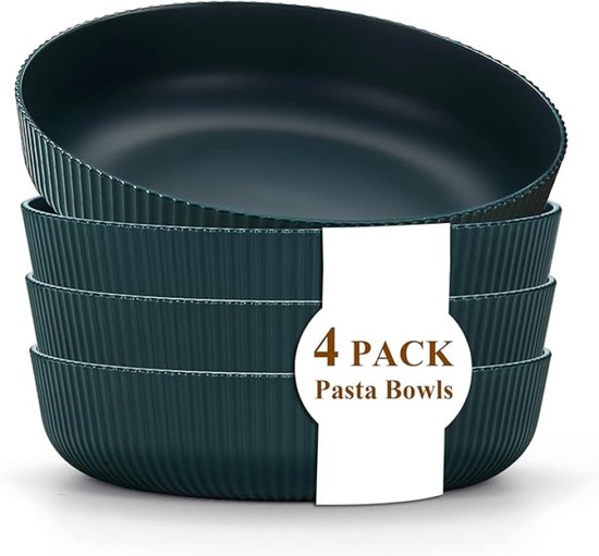 PromoHome Pasta Saladeborden Set van 4 - 1,1L Diepe Borden – Onbreekbaar Kunststof, Vaatwasserbestendig – voor Thuis, Restaurant, Camping en Picknick – Donkergroen