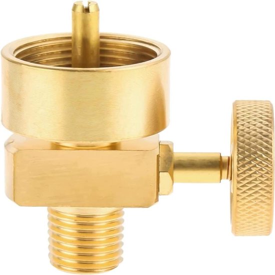 Propaan Adapter - Gas Fles Klep - Buiten Koken - Messing Constructie - 1 LB - Geel