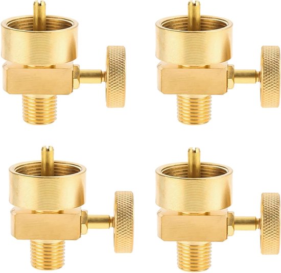 Propaan Adapter Set - Gas Fles Koppeling - Outdoor Koken - Messing Constructie - 4 Stuks - Geel