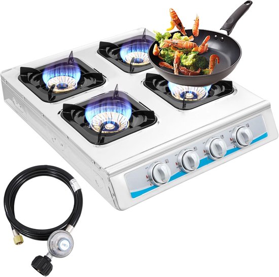 Propaan Gasfornuis - Draagbaar Kooktoestel - Buiten Koken - Automatische Ontsteking - 61x47x8.5 cm - Zilver/Wit van Merkloos