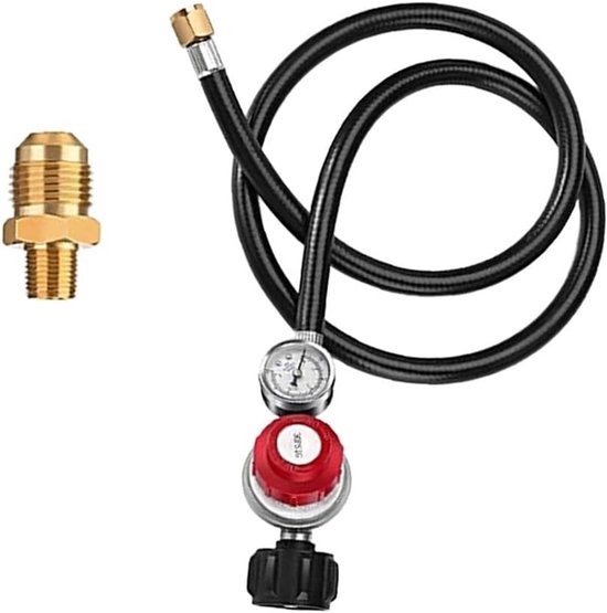 Propaan Regelaar - Gasdrukregelaar Slang - Buiten Koken - Met Meter - 4FT Slang - Zwart