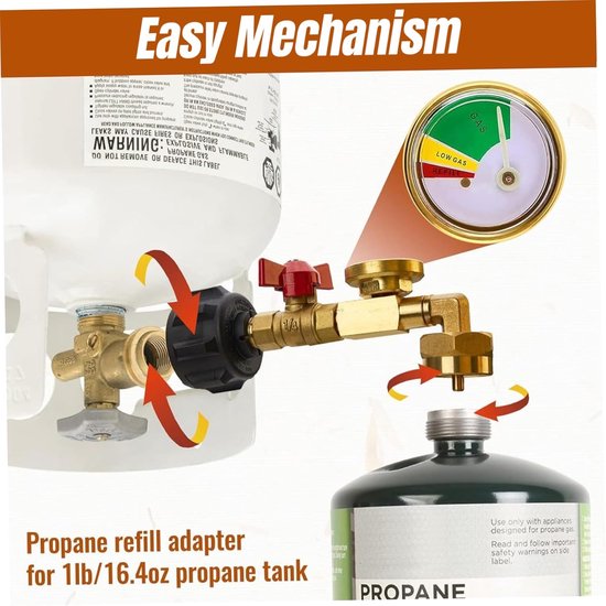Propaan tankmeter - Navuladapter - Flessen bijvullen - 90 graden ontwerp - 15x5x5 cm - Zwart