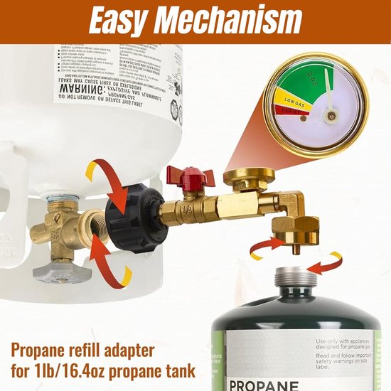 Propaan tankmeter - Navuladapter klep - Propaan bijvullen - 90-graden elleboog - 15 x 5 x 5 cm - Zwart