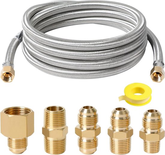 Propaan Verlengslang - Gasslang Kit - Buiten Koken - Met Koppelingen - 3 Meter - Zilver