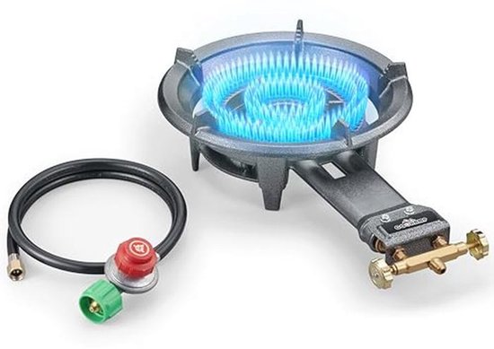 Propaan Wokbrander - Gietijzeren Camping Kachel Met Regulator En Slang - Draagbaar Gasfornuis Voor Outdoor Koken van Merkloos