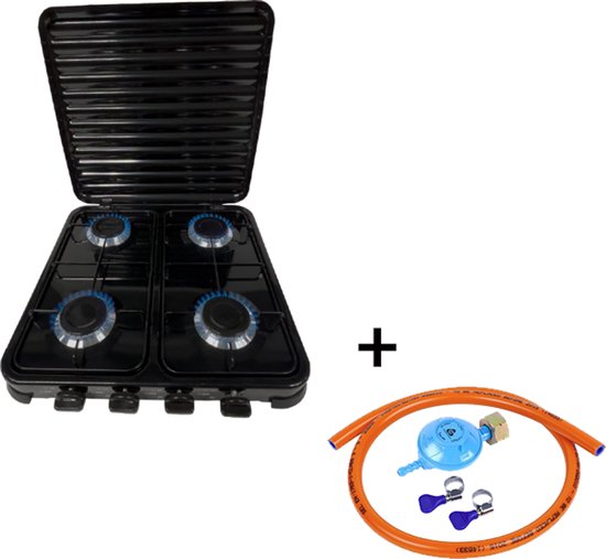 Propatech - PKB-2100 - 4-pits instelbaar fornuis - Draagbaar Camping Kooktoestel zwart - Vrijstaand Gasfornuis 4 Pits - Kampeer Gaskomfoor van Propatech