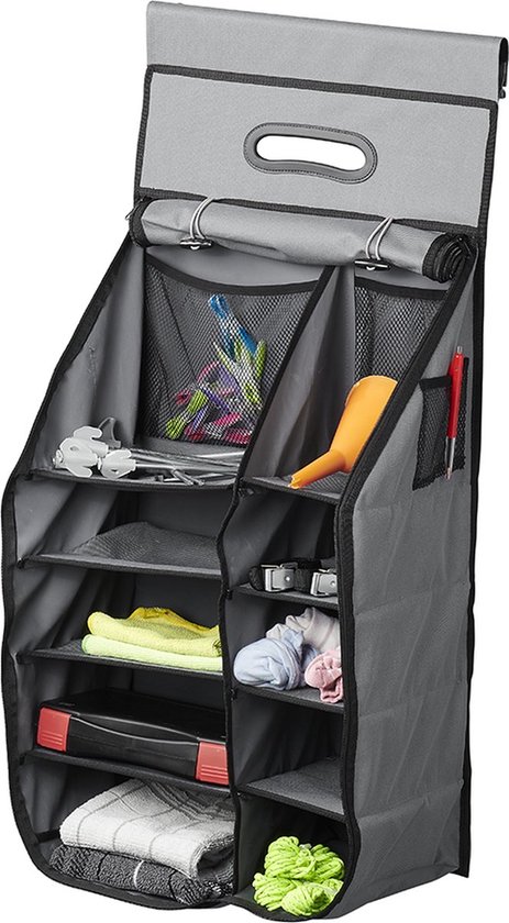 ProPlus 14-Vaks Organizer - Wandorganizer - 40 x 78 x 26 cm - Muurorganizer - Tentorganizer - Caravanorganizer - Ruimtebesparend - Diverse Opslag - Tent Schort - Met Rits & Keder - Bevestiging met Klittenband - Veelzijdige Opslagmogelijkheden van ProPlus