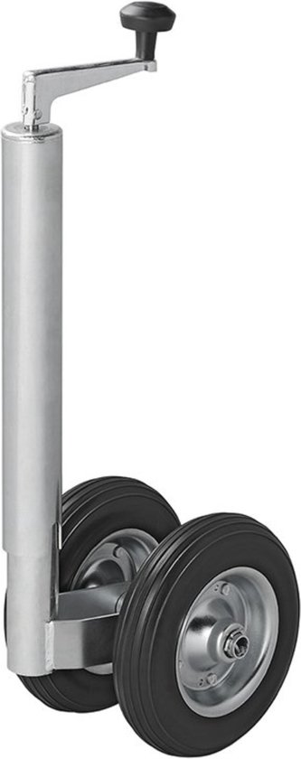 ProPlus Dubbel Neuswiel voor Aanhanger Ø48 mm - Draagvermogen tot 150kg - Hoogte 55-77 cm - Dubbel Wiel - Steunwiel met Stalen Velg - Massieve PU Banden - Bandenmaat Ø200 x 50 mm van ProPlus