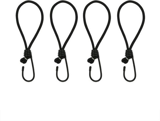 ProPlus Elastische tentspanners met haak - 20 cm - zwart - set van 4 van ProPlus