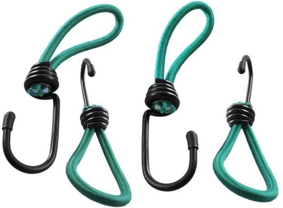 ProPlus Haak met elastische lus - 14 cm - 4 stuks - groen - ideaal voor aanhangernet en tent van ProPlus