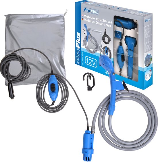 ProPlus Mobiele Douche Set - 3,5 liter water - Campingdouche - Reisdouche - Complete Set - Buitendouche - 12 V - Met Waterpomp, Douchekop, Schakelaar en Ophangaccessoires van ProPlus