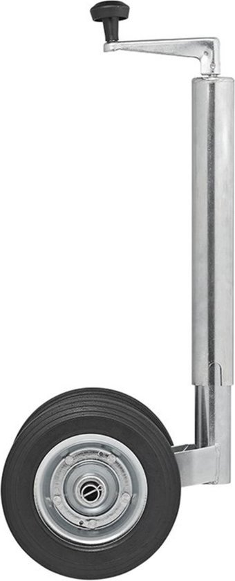 ProPlus Neuswiel voor Aanhanger Ø48 mm - Draagvermogen tot 150kg - Hoogte 55-77 cm - Dubbel Wiel - Steunwiel met Stalen Velg - Massief Rubberen Banden - Bandenmaat Ø200 x 50 mm van ProPlus