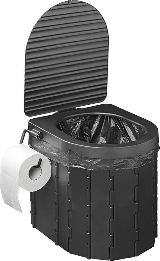 ProPlus Opvouwbaar Toilet – 34,5 x 29 x 31,5 cm - Inklapbaar - Chemisch Mobiel Toilet - Draagbaar - Geschikt voor kamperen, varen of reizen - Draagvermogen 150 kg - Inclusief vuilniszakken, een stoffen petzak en toilethouder - Met Deksel – Zwart van ProPlus