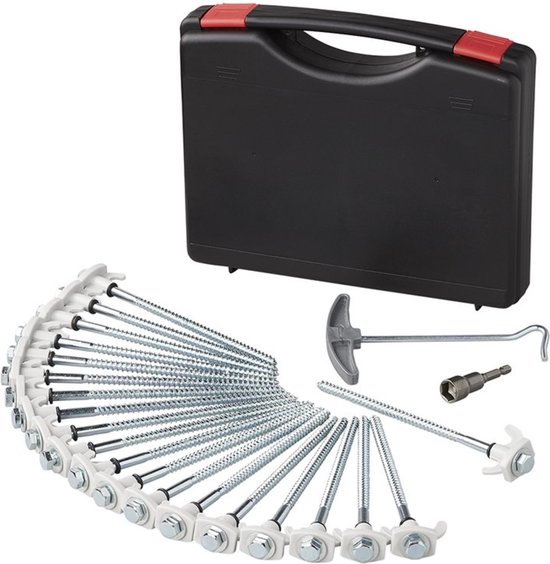 ProPlus Schroefbare tentharingen set - metaal - 20 cm - 20 stuks met adapter en haringtrekker van ProPlus