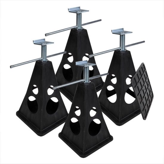 ProPlus Set van 4 Kunststof Hoeksteunen – Voor Caravan en Aanhanger – In Hoogte Verstelbaar 300–420 mm – Zwart