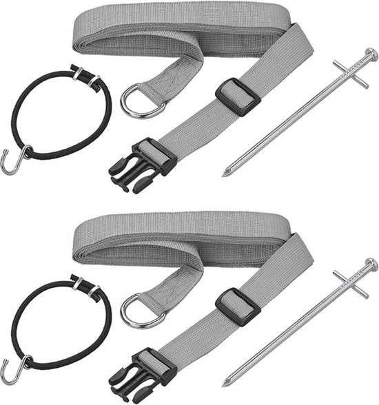 ProPlus Stormbandset - 2 x 2.90 m - Spanelastiek - Universeel - Stormlijnset - Extra Stevigheid - Stormkit - Inclusief Tentharingen, Spanbanden en Koorden - Geschikt voor Caravan- en Camperluifels - Grijs van ProPlus