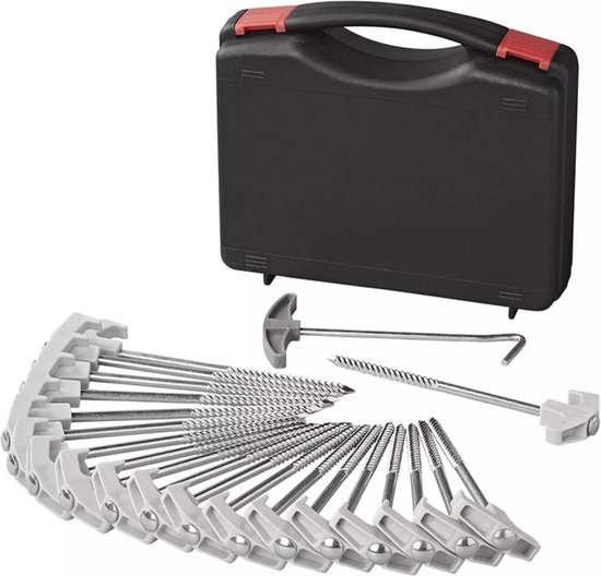 ProPlus Tentharingen 20cm - Schroefbaar Metaal - Kunststof Haak - 20 Stuks met Koffer