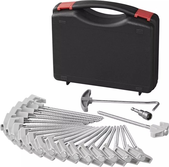 ProPlus Tentharingen 20cm - Schroefbaar Metaal - Kunststof Haak - Schroefkop - 20 Stuks met Koffer
