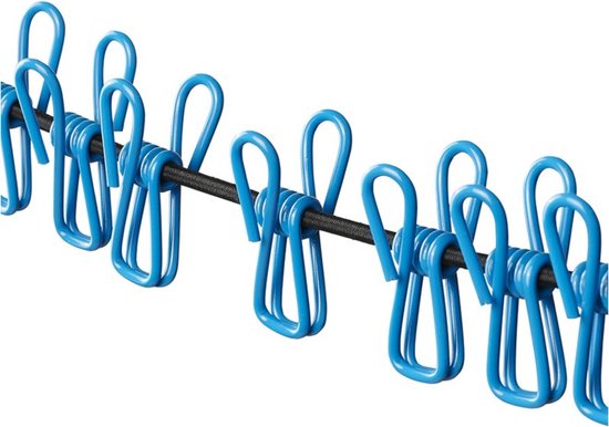 ProPlus Waslijn - Elastisch 200 t/m 330 cm - Incl. 12 Wasknijpers - Zwart / Blauw van ProPlus
