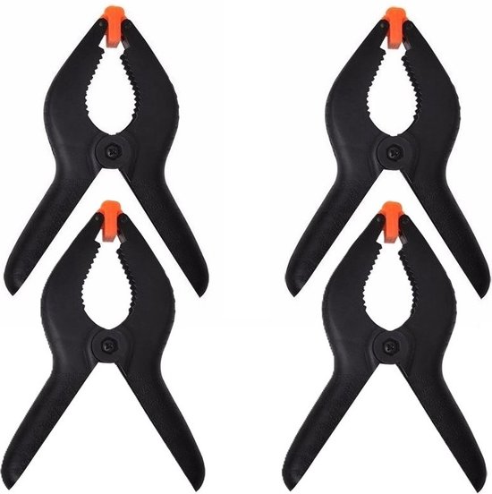 Proplus zeilklemmen/lijm klem - set 4x stuks - zwart - 15 cm - kunststof - marktkraam/dekzeil/DHZ van ProPlus