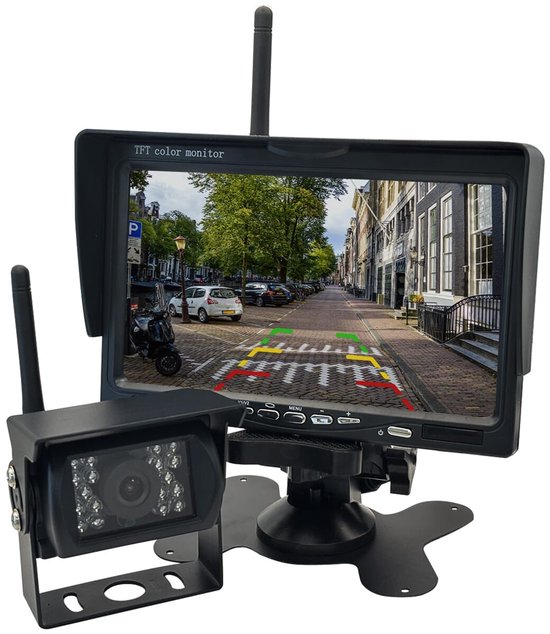 ProRide Draadloze Achteruitrijcamera - 7 Inch LCD Scherm - 12-24V - Complete Set - Auto, Bus, Vrachtwagen & Camper - Nachtzicht & Waterbestendig - QZ708 van Merkloos