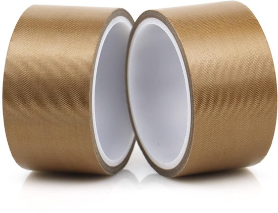 PTFE-plakband/PTFE glasweefseltape, teflon-tape, bestand tegen hoge temperaturen, vacuümmachine, 2 rollen, 50 mm x 10 m, BOMEI PACK
