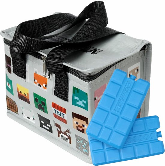 Puckator Kleine lunch koeltas met 2x koelelement - Minecraft print - 4,4 liter van Puckator